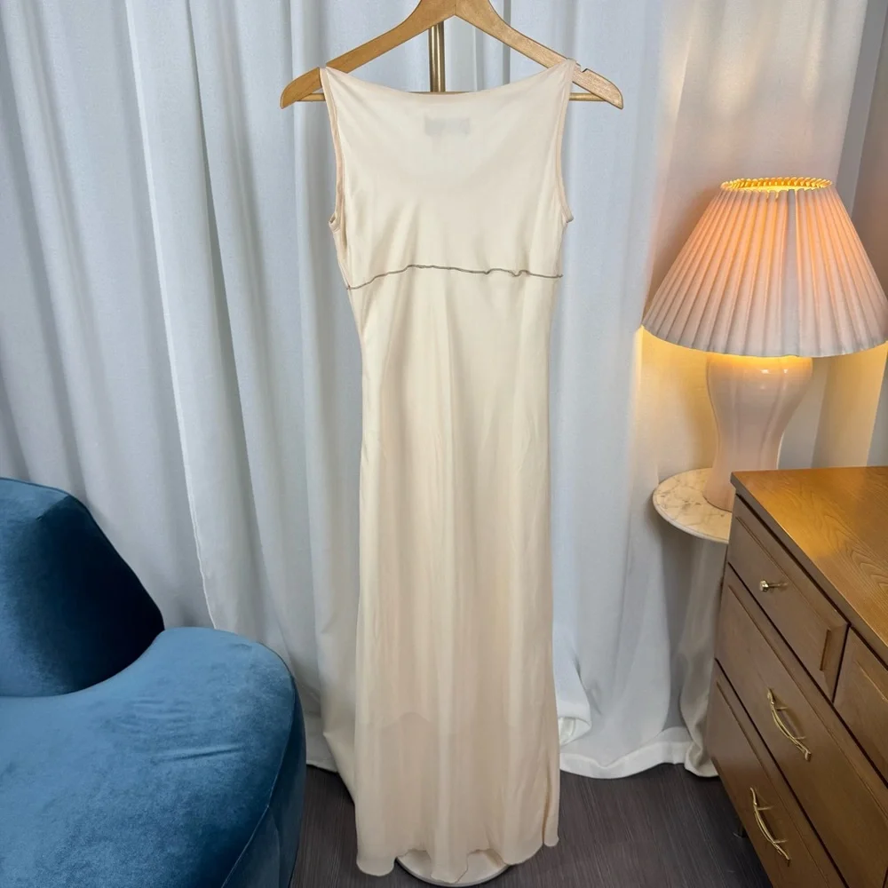 Vintage Y2K Nude Cowl Neck Bias-Cut Drape Midi Dress S/M - Picture 7 of 8